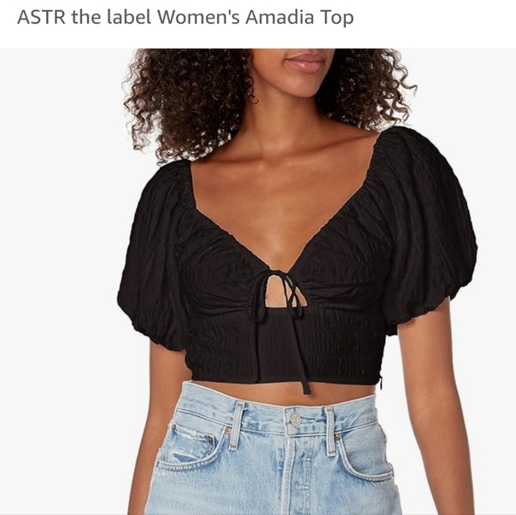 ASTR womens tie front puff sleeve crop top - Picture 1 of 4